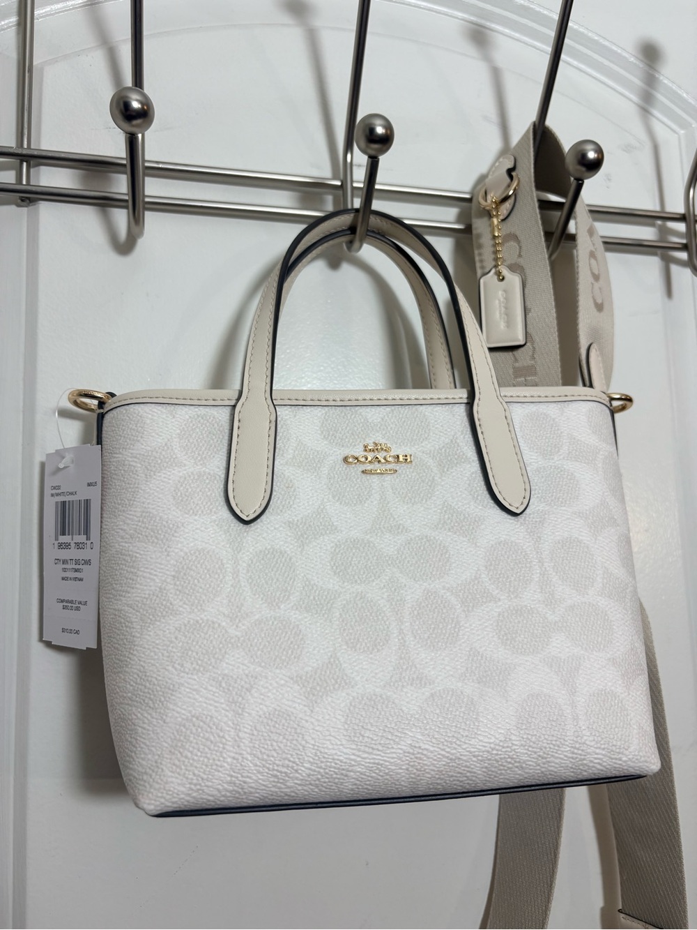 NWT Coach City Mini Tote White Chalk Signature Canvas Webbing Strap CW032
